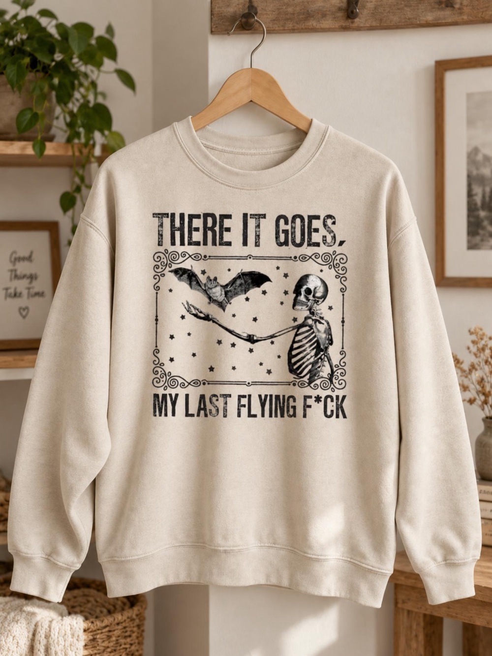Sand Skeleton Bat Crewneck Sweatshirt, Halloween Spooky Season Sweater